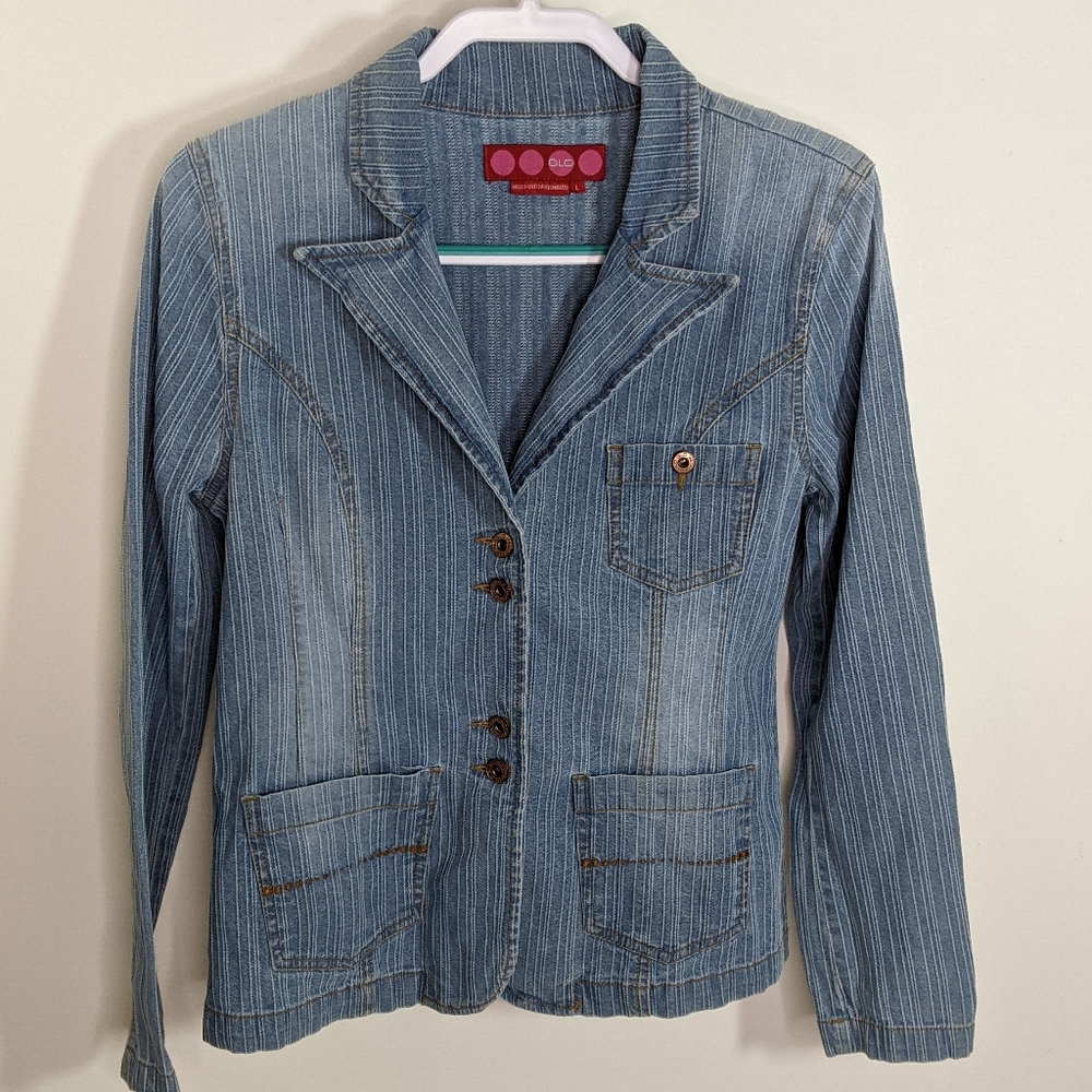 Stretch Denim Striped Jacket 90's